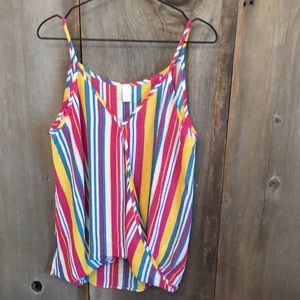CY Fashion Multi Stripe Faux Wrap Vneck Tank